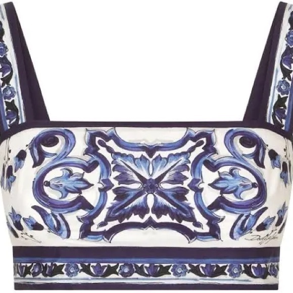 Dolce Gabbana Skirt + Crop Top Set Majolica Print & Pleated Poplin Midi Skirt - Picture 3 of 15